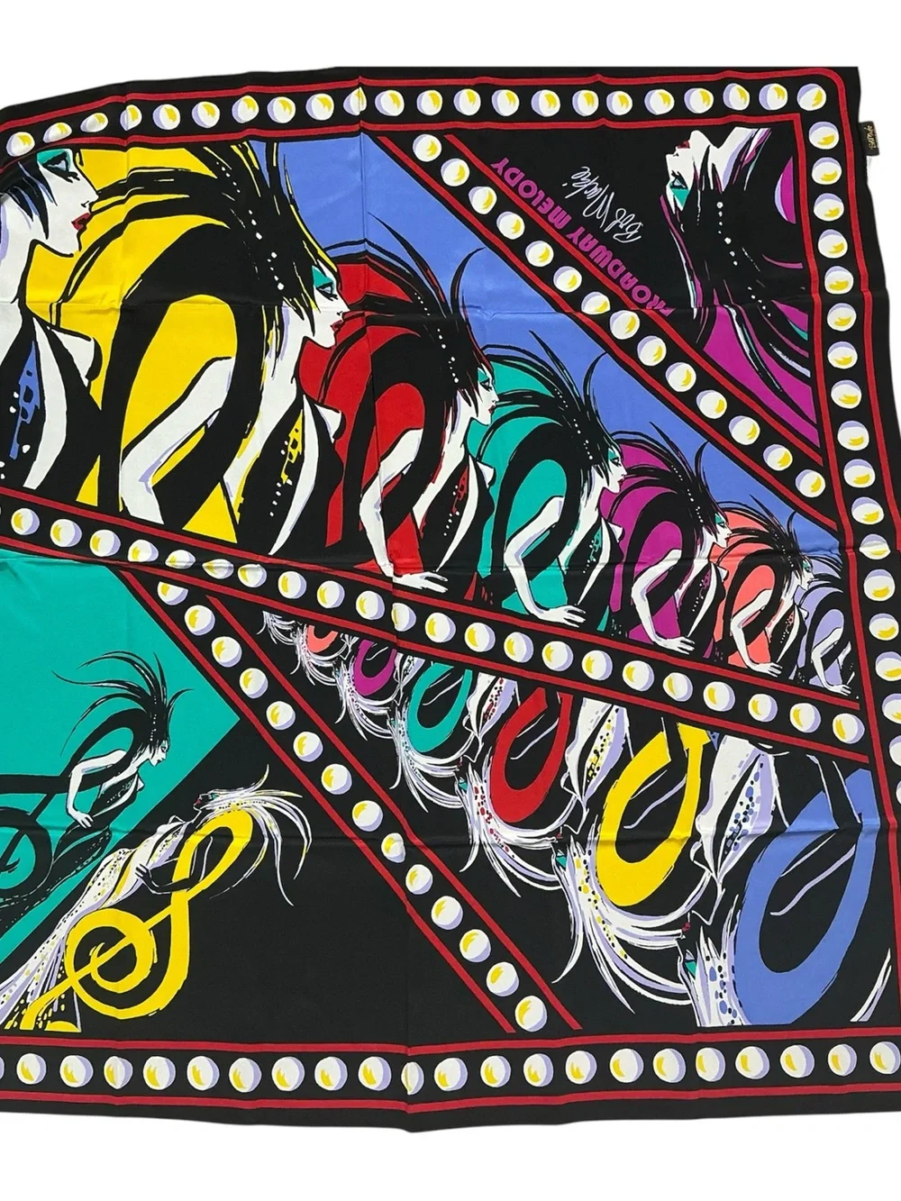 Vintage Bob Mackie 100% silk Broadway Melody reversible graphic scarf 39 x 39